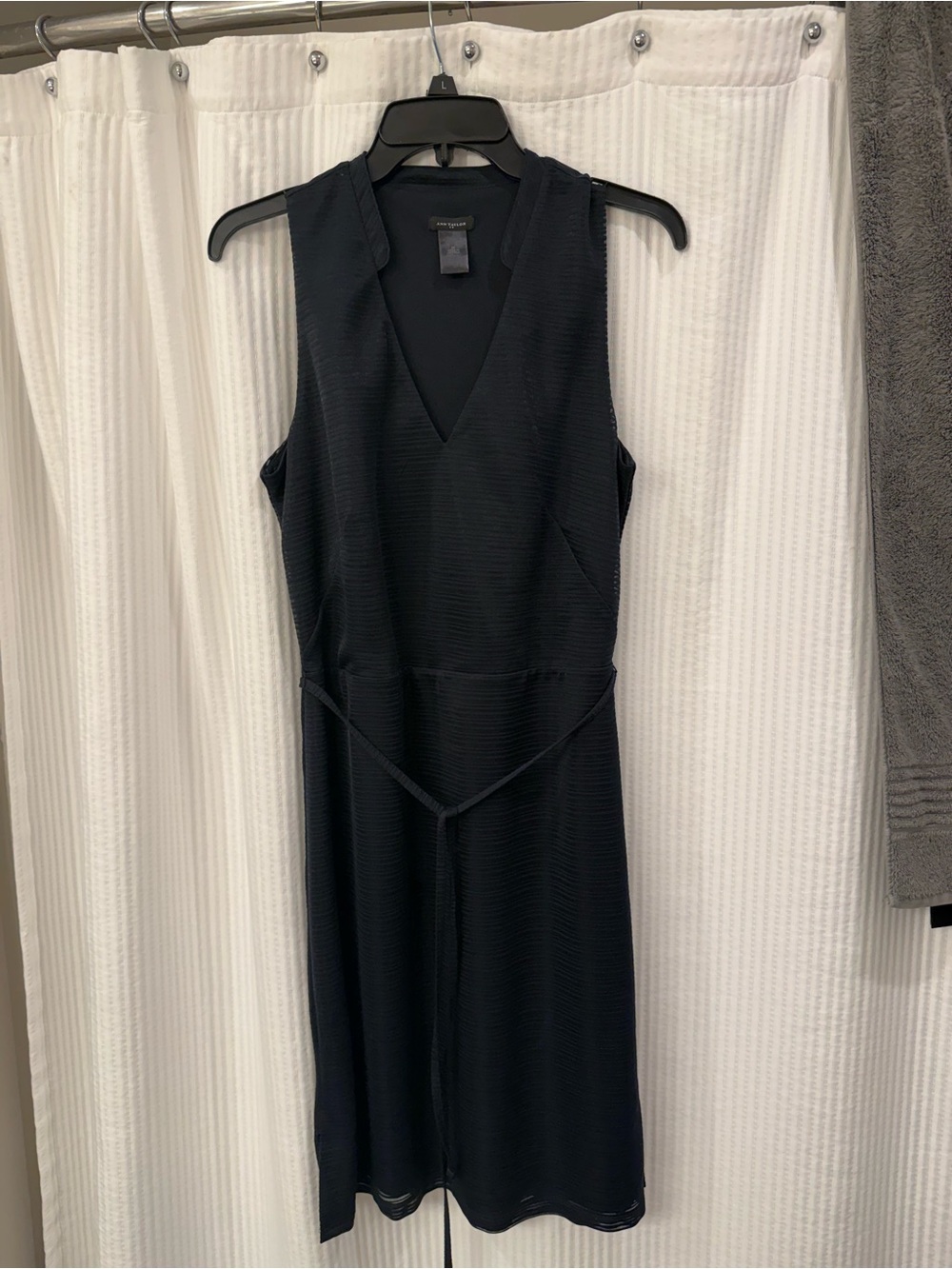 Ann Taylor Navy Blue Dress with Self-Tie Waist